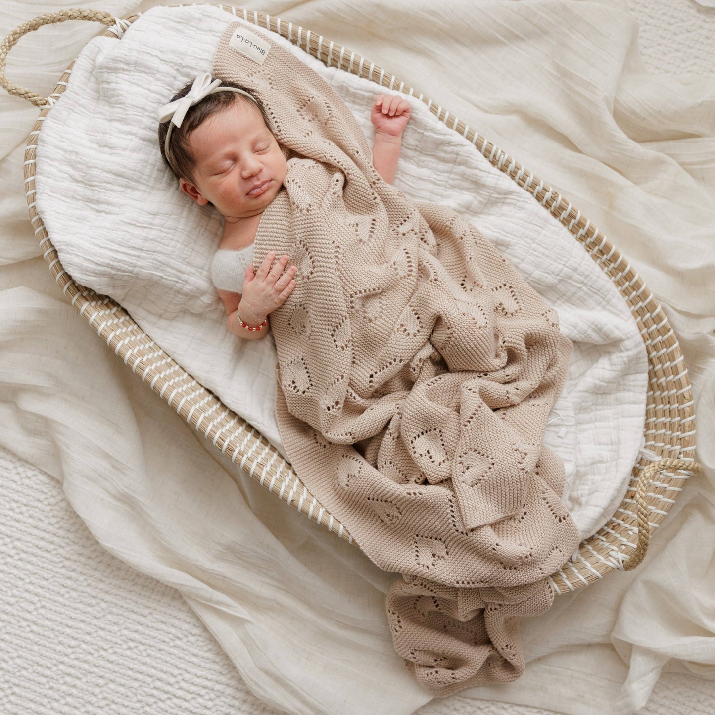 100% Luxury Cotton Receiving Swaddle Baby Blanket - Heart: Cream