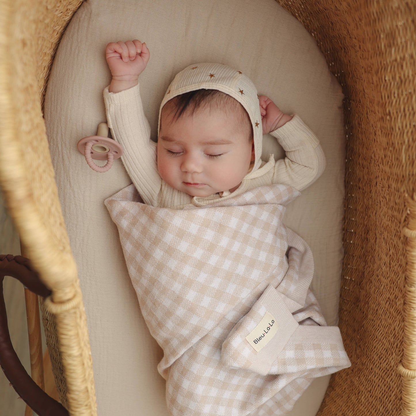 100% Luxury Cotton Swaddle Receiving Baby Blanket - Plaid: Beige