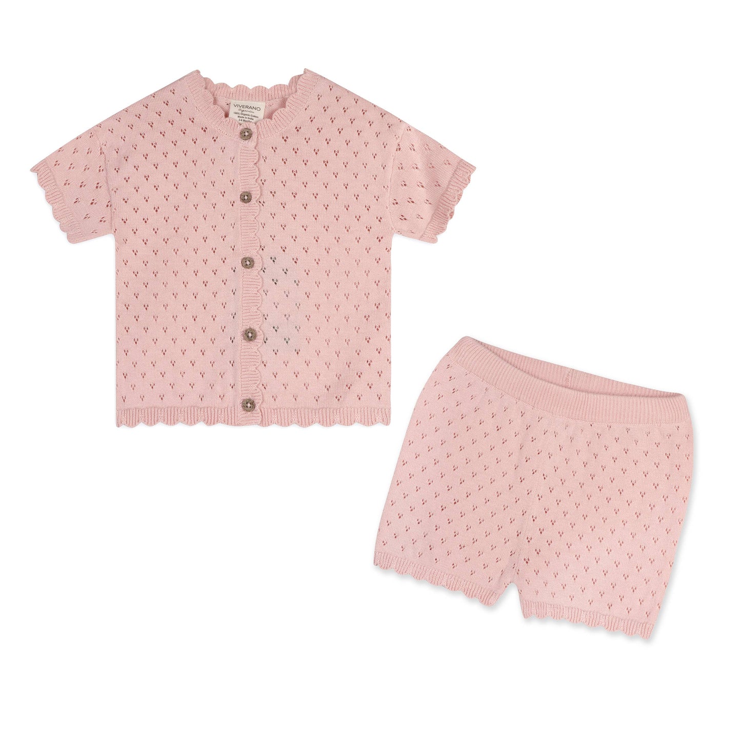 Emily Pointelle Baby Shirt & Shorts Set (Organic Cotton): Baby Pink / 12-18M