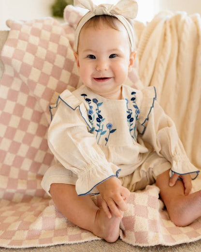 Atrani Embroidered Baby Romper & Headband (Organic): Natural / 12-18M