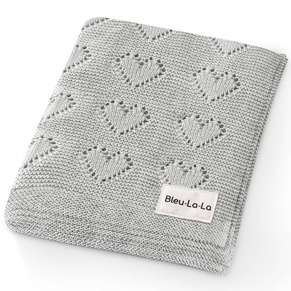 100% Luxury Cotton Receiving Swaddle Baby Blanket - Heart: Cream