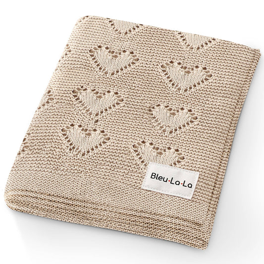 100% Luxury Cotton Receiving Swaddle Baby Blanket - Heart: Taupe