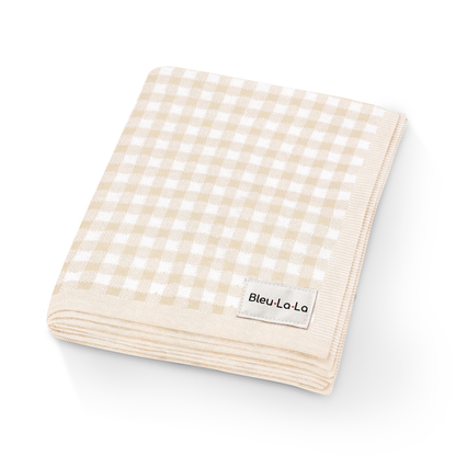 100% Luxury Cotton Swaddle Receiving Baby Blanket - Plaid: Beige