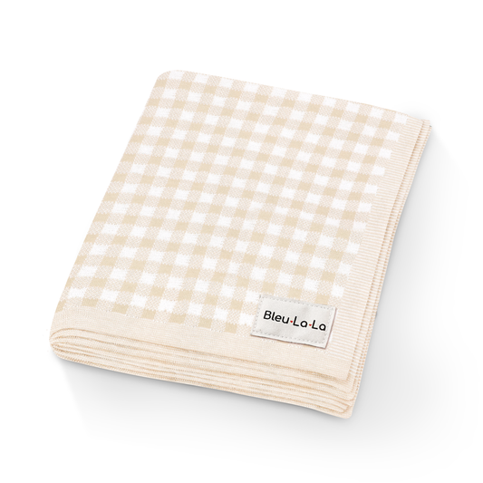 100% Luxury Cotton Swaddle Receiving Baby Blanket - Plaid: Beige