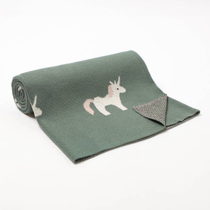 100% Luxury Cotton Swaddle Receiving Baby Blanket - Unicorn: Sage