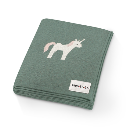 100% Luxury Cotton Swaddle Receiving Baby Blanket - Unicorn: Sage