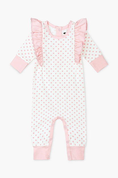 Ruffle Romper Light Pink Polka Dots 3-6m