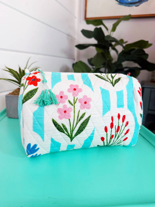 Quilted Toiletry Makeup Bags | Cosmetics Bag | Garden Party
