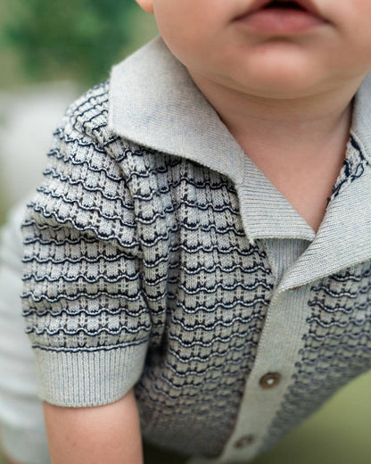 Miles Wave Textured Baby Shirt & Shorts Set (Organic Cotton): Blue Heather / 3-6M