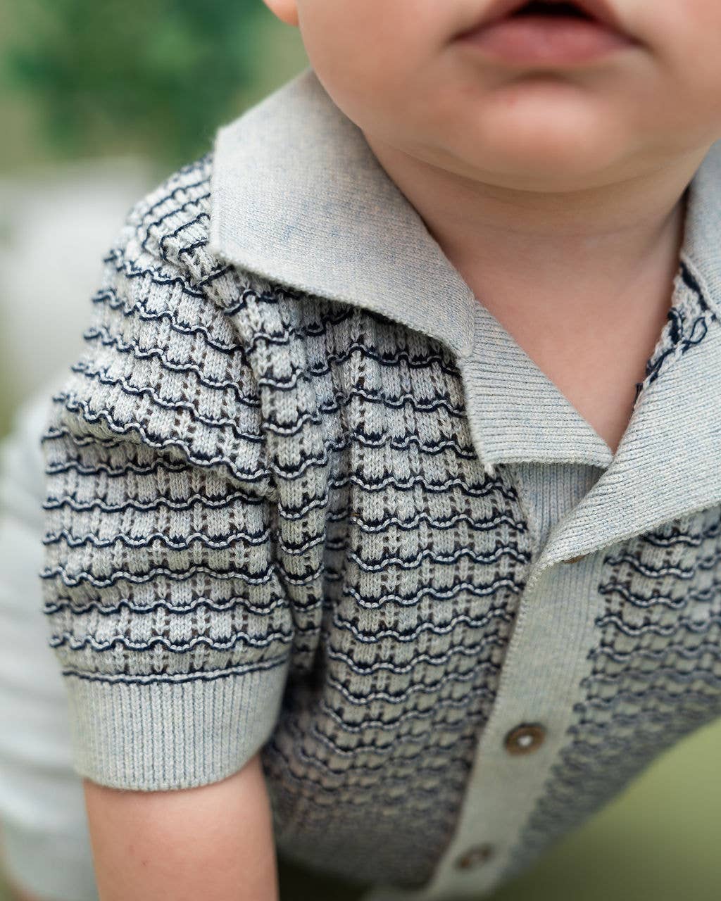 Miles Wave Textured Baby Shirt & Shorts Set (Organic Cotton): Blue Heather / 18-24M