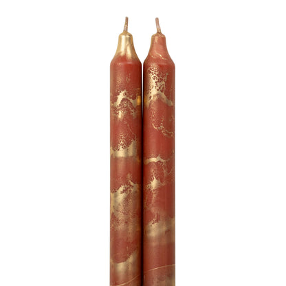 12" Decorative Taper Candles 2pk: Bordeaux w/ Gold